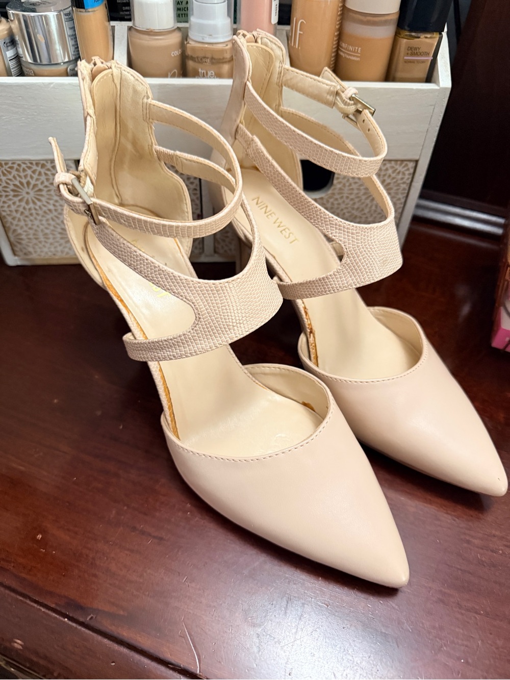 Nine West Beige/Nude Pointed-Strap High Heels
